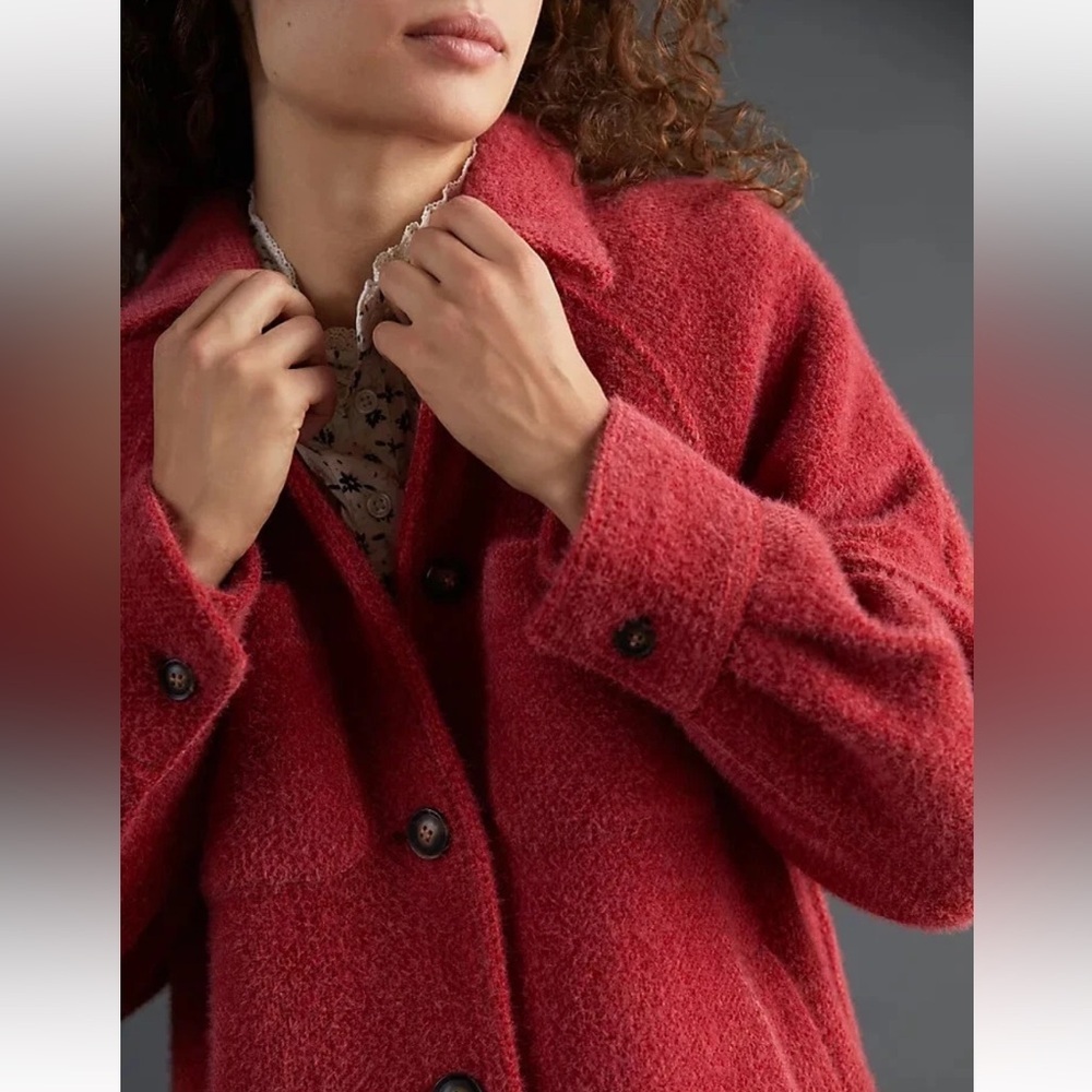 Greylin Muted Red Teddy Jacket XL Soft $138 Button Up Pockets